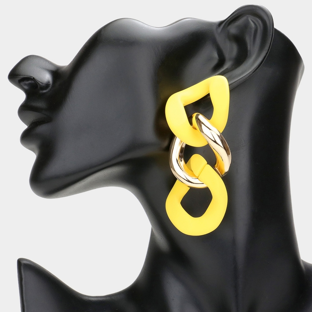 Yellow Chain Link Dangle Earrings 3.25 Inch Cute Drop Gold Fashion Jewelry